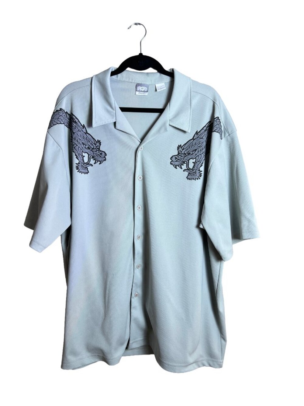 Vintage Utility Dragon Graphic Button Up Shirt Gray XL
